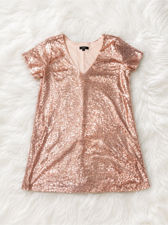 Lulus Dresses & Skirts - Lulus XL Rose Gold Sequin Shift Dress Glam Party Cocktail